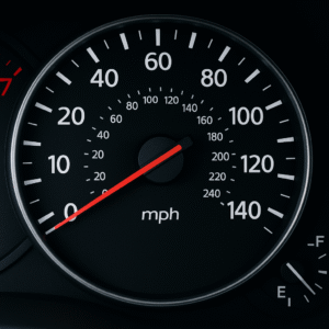 Speedometer showing moderate speed as a metaphor for life’s pace