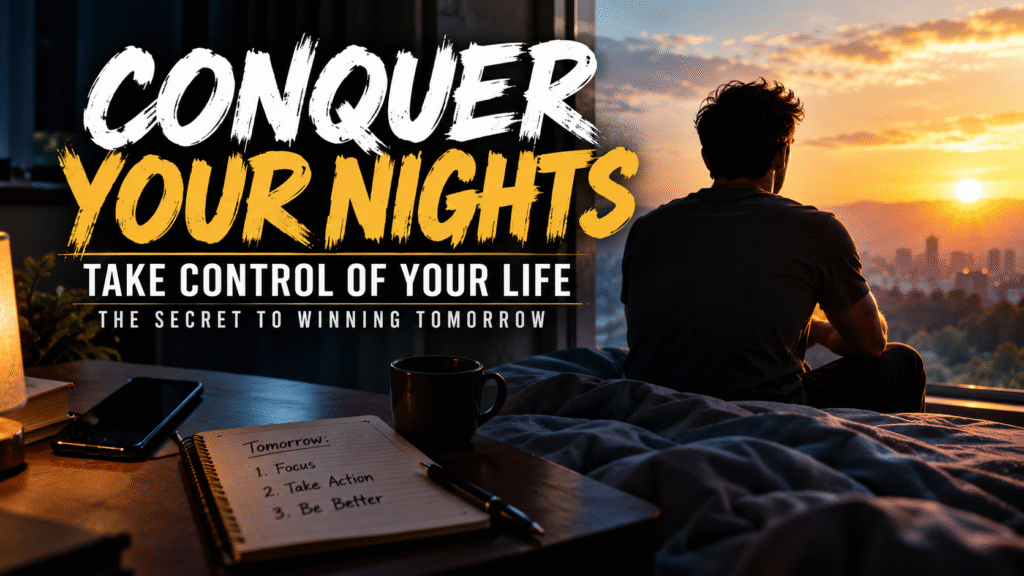 A man watches the sunrise from his bedroom, symbolising how evening routines, self-discipline and planning can transform your mornings and your life.